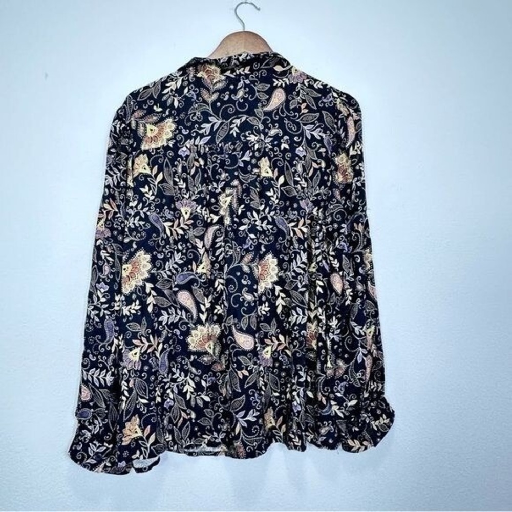 Michael Stars 1X Black Floral Printed Tie Bow Shirt Blouse Casual Office NEW - Picture 5 of 8
